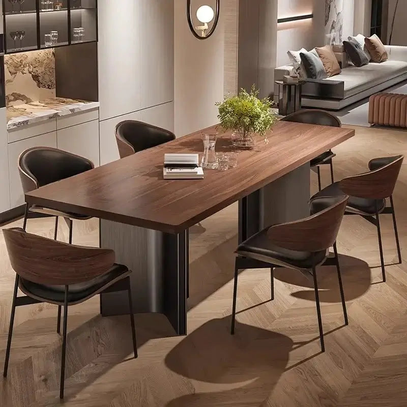 Retro Solid Wood Antique Walnut Dining Table Set – Timeless Craftsmanship-MinimalisticDecor.com