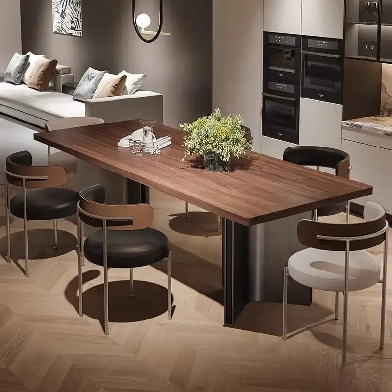 Retro Solid Wood Antique Walnut Dining Table Set – Timeless Craftsmanship-MinimalisticDecor.com