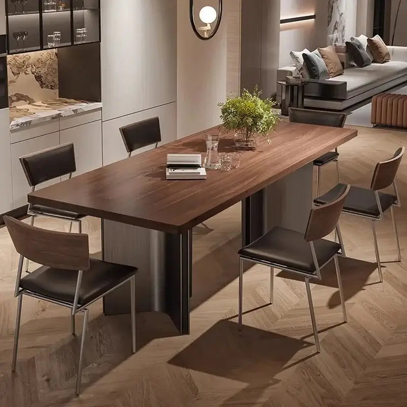 Retro Solid Wood Antique Walnut Dining Table Set – Timeless Craftsmanship-MinimalisticDecor.com