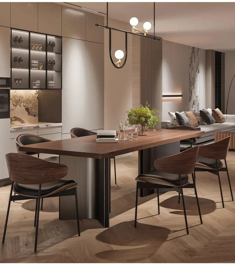 Retro Solid Wood Antique Walnut Dining Table Set – Timeless Craftsmanship-MinimalisticDecor.com