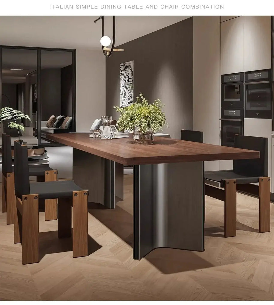 Retro Solid Wood Antique Walnut Dining Table Set – Timeless Craftsmanship-MinimalisticDecor.com