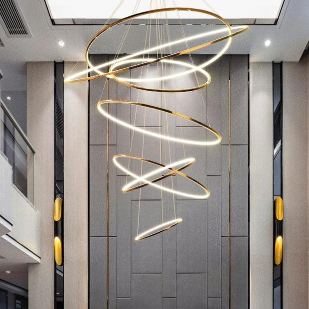 Rings Staircase Chandelier – Modern Spiral Pendant Light for High Ceilings-MinimalisticDecor.com