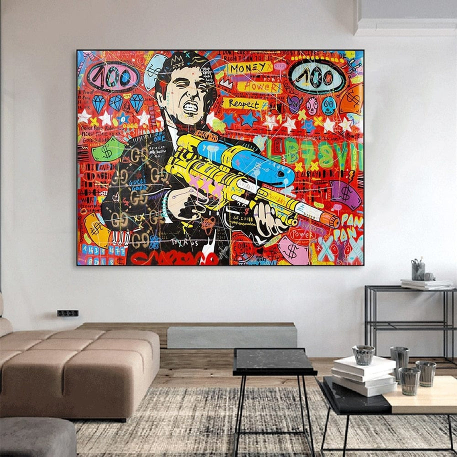 Scarface Pablo Graffiti Canvas Wall Art: Vibrant Masterpiece-MinimalisticDecor.com