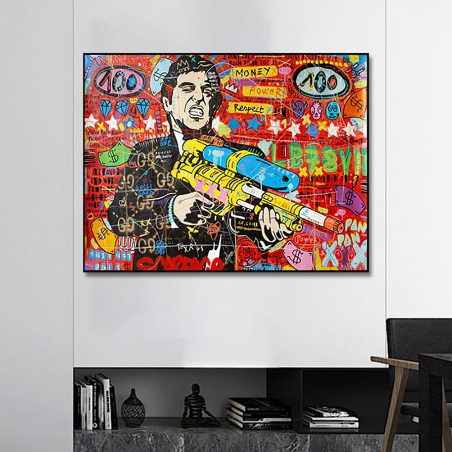 Scarface Pablo Graffiti Canvas Wall Art: Vibrant Masterpiece-MinimalisticDecor.com