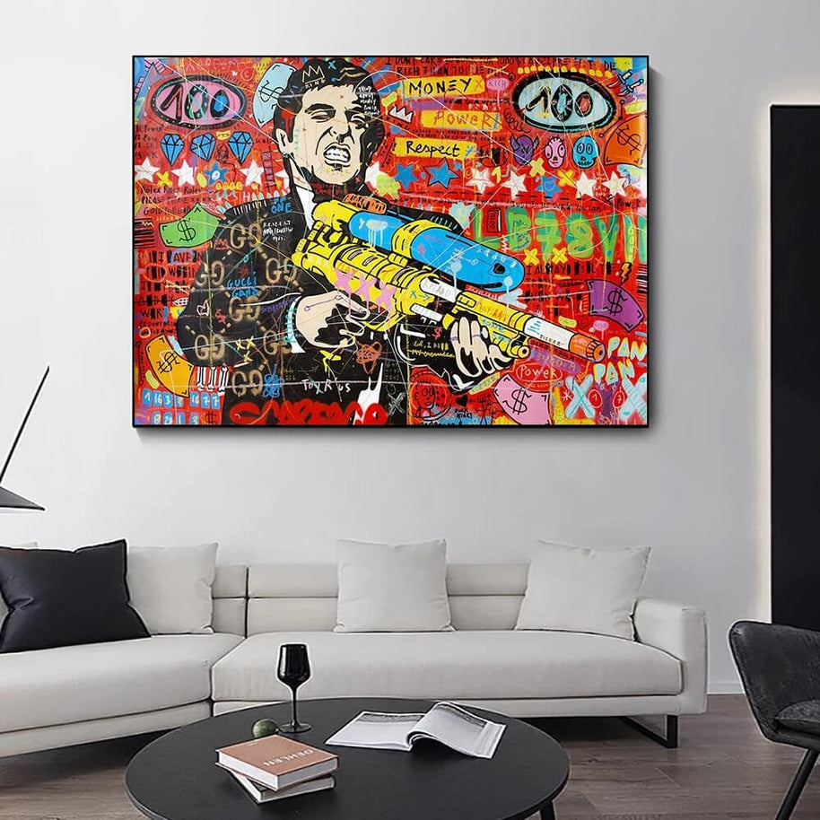 Scarface Pablo Graffiti Canvas Wall Art: Vibrant Masterpiece-MinimalisticDecor.com