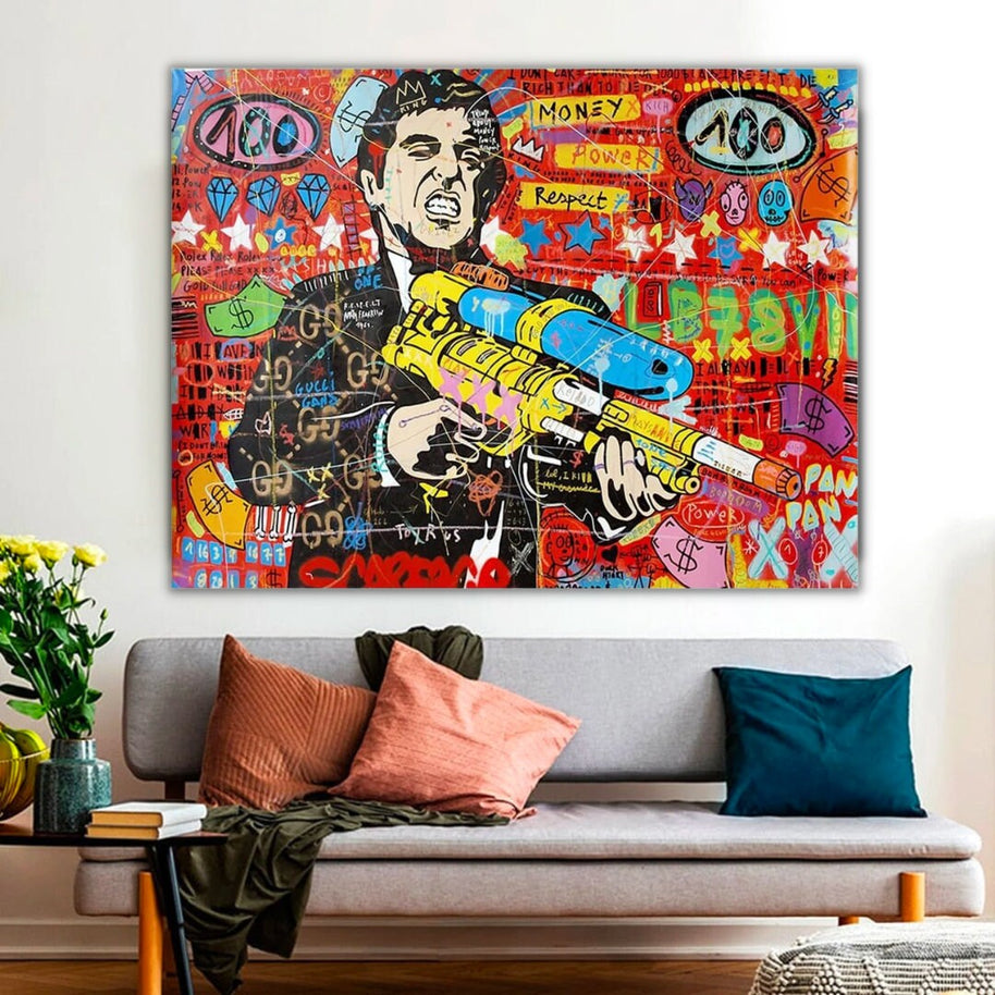Scarface Pablo Graffiti Canvas Wall Art: Vibrant Masterpiece-MinimalisticDecor.com