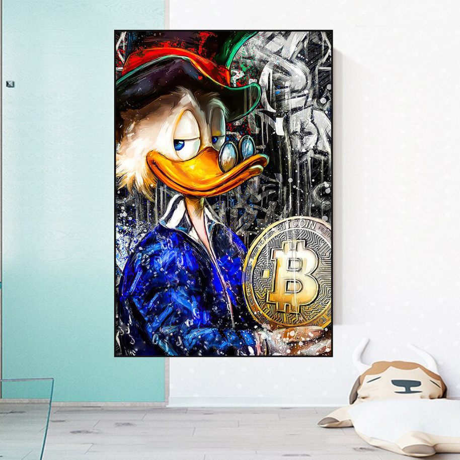 Scrooge McDuck Bitcoin Millionaire Canvas Wall Art Poster-MinimalisticDecor.com