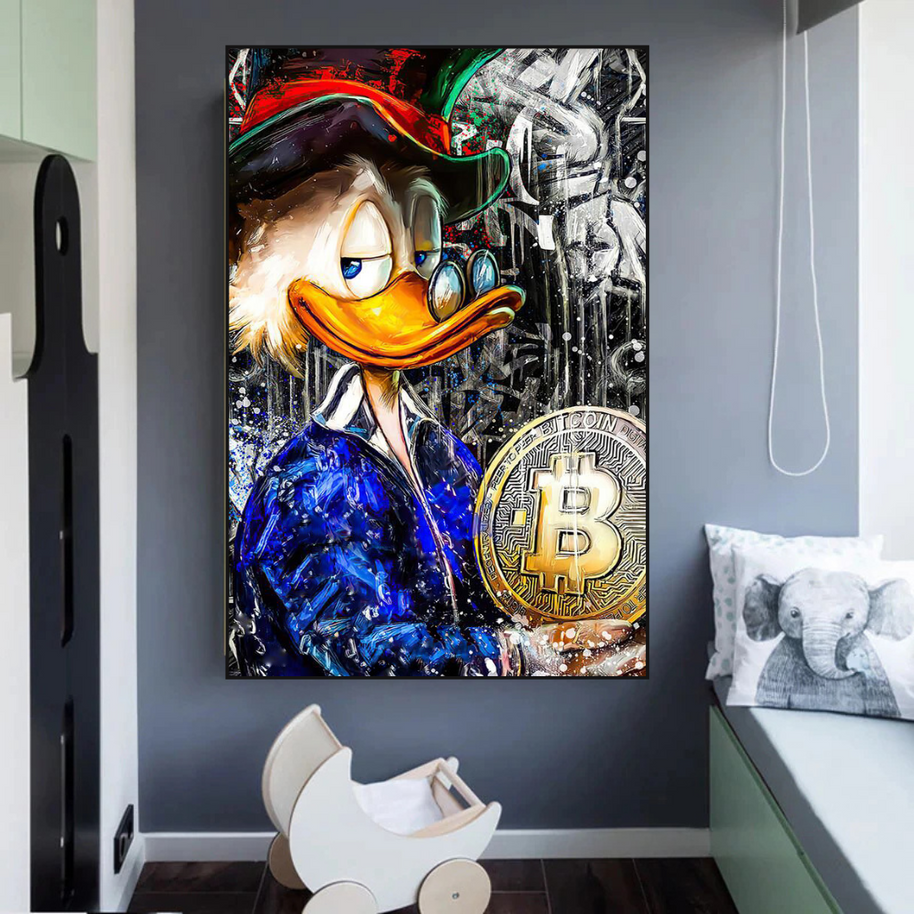 Scrooge McDuck Bitcoin Millionaire Canvas Wall Art Poster-MinimalisticDecor.com