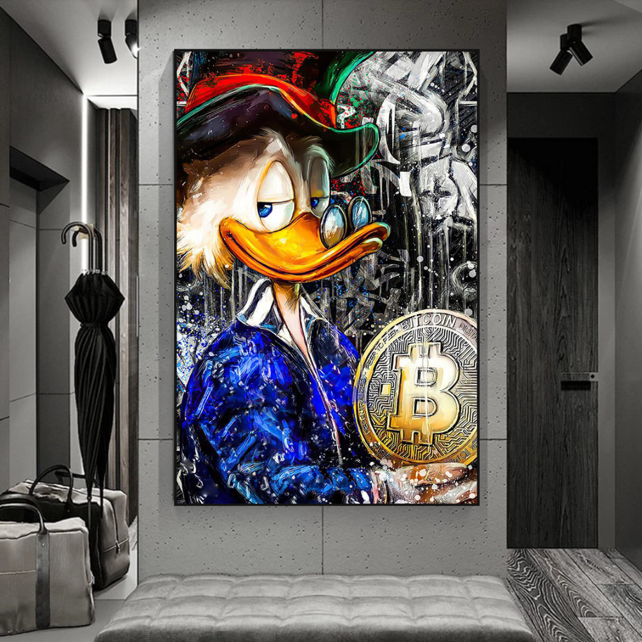 Scrooge McDuck Bitcoin Millionaire Canvas Wall Art Poster-MinimalisticDecor.com