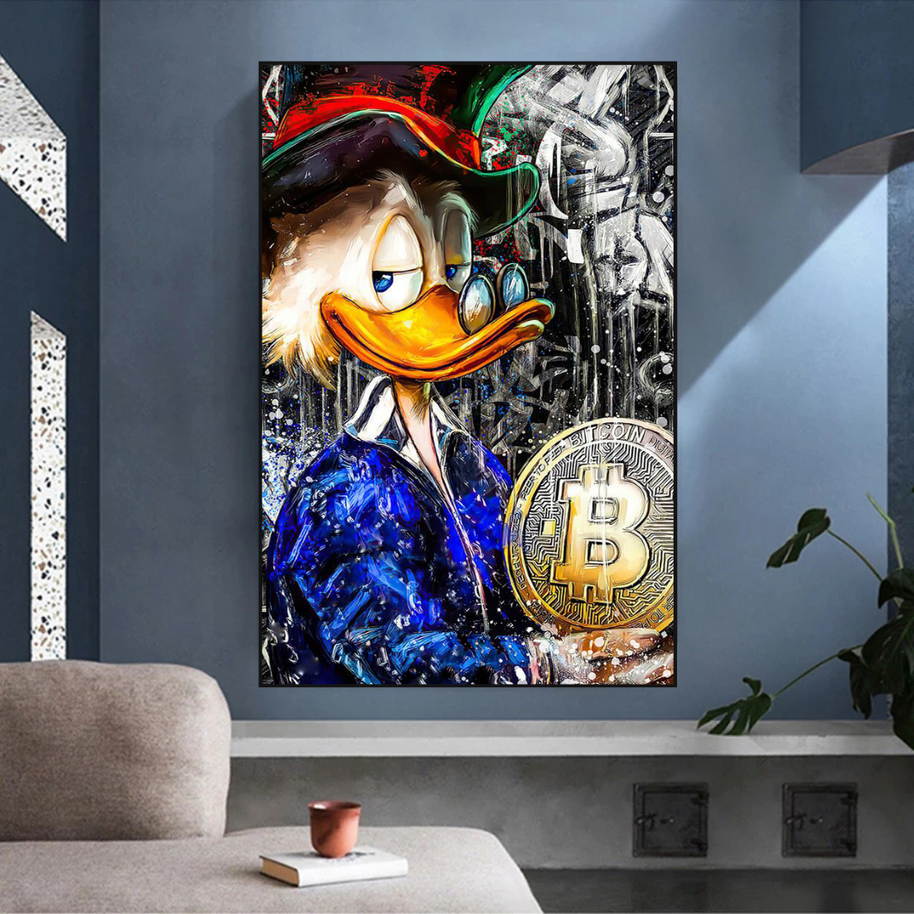 Scrooge McDuck Bitcoin Millionaire Canvas Wall Art Poster-MinimalisticDecor.com