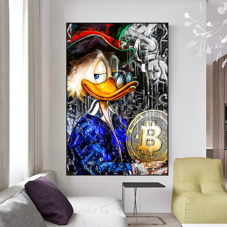 Scrooge McDuck Bitcoin Millionaire Canvas Wall Art Poster-MinimalisticDecor.com