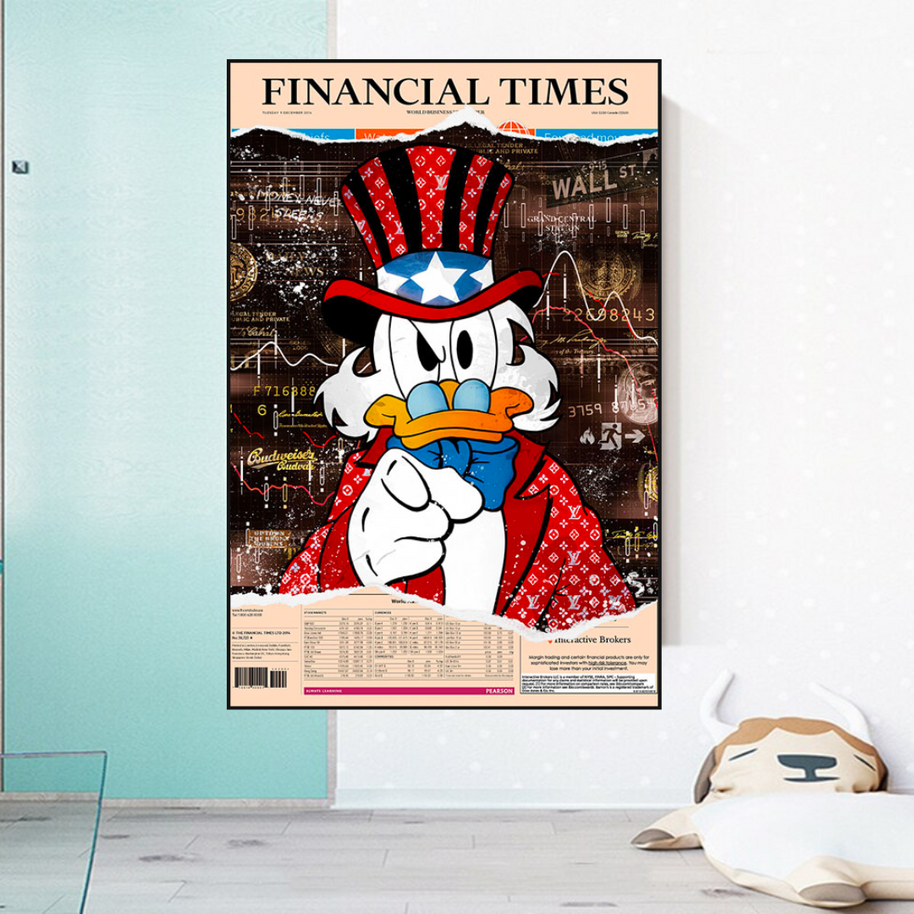 Scrooge McDuck Canvas Wall Art - Financial Times-MinimalisticDecor.com