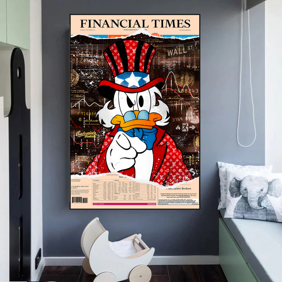 Scrooge McDuck Canvas Wall Art - Financial Times-MinimalisticDecor.com