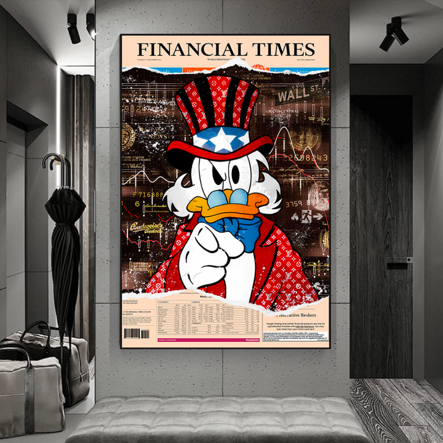 Scrooge McDuck Canvas Wall Art - Financial Times-MinimalisticDecor.com