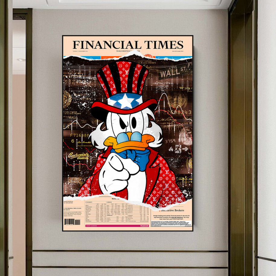 Scrooge McDuck Canvas Wall Art - Financial Times-MinimalisticDecor.com