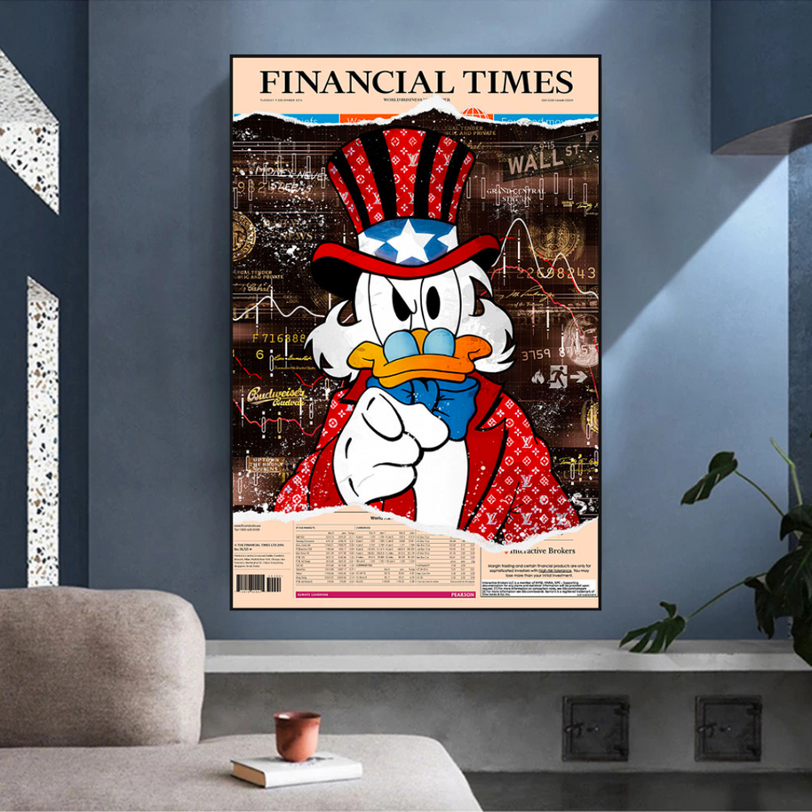 Scrooge McDuck Canvas Wall Art - Financial Times-MinimalisticDecor.com