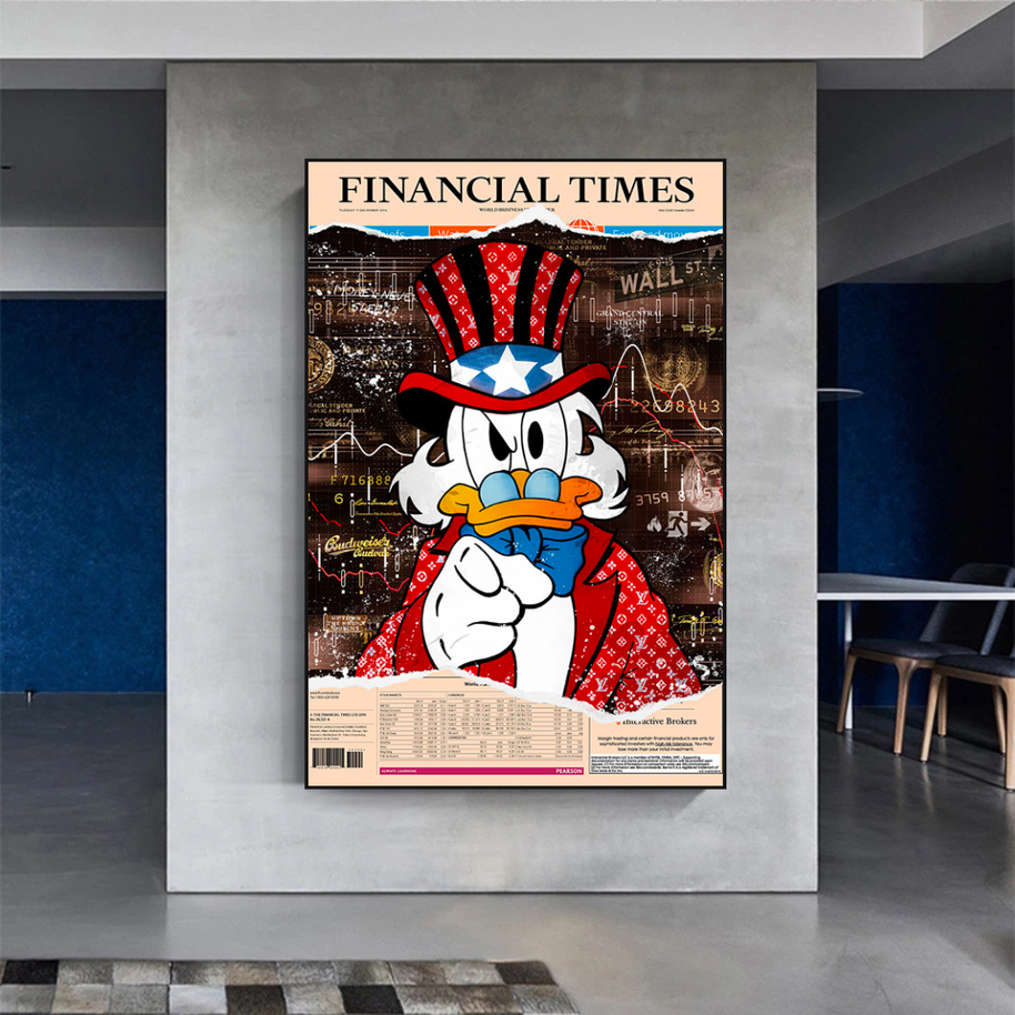 Scrooge McDuck Canvas Wall Art - Financial Times-MinimalisticDecor.com