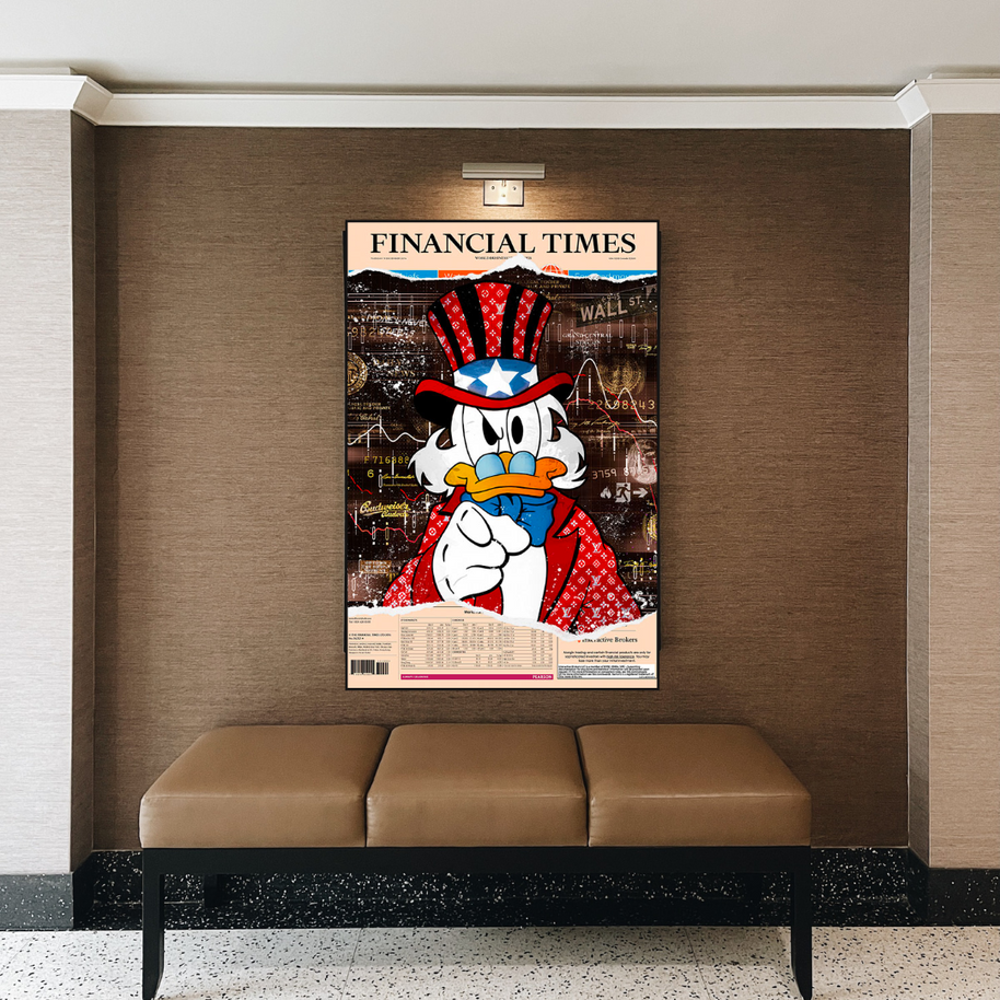 Scrooge McDuck Canvas Wall Art - Financial Times-MinimalisticDecor.com