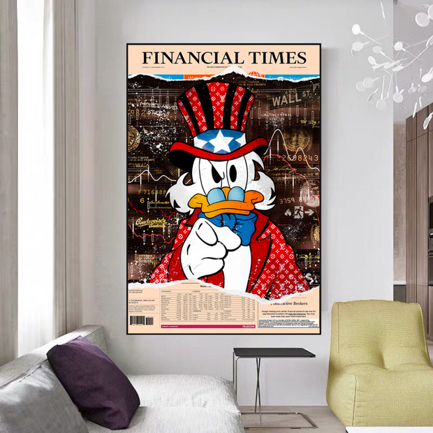 Scrooge McDuck Canvas Wall Art - Financial Times-MinimalisticDecor.com
