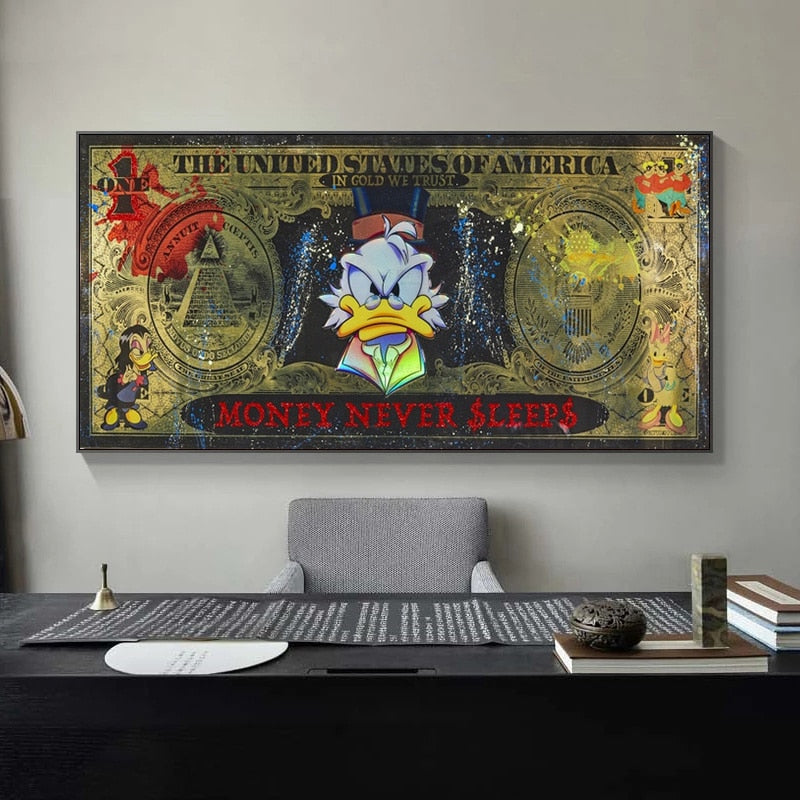 Scrooge McDuck Money Never Sleep Wall Art-MinimalisticDecor.com