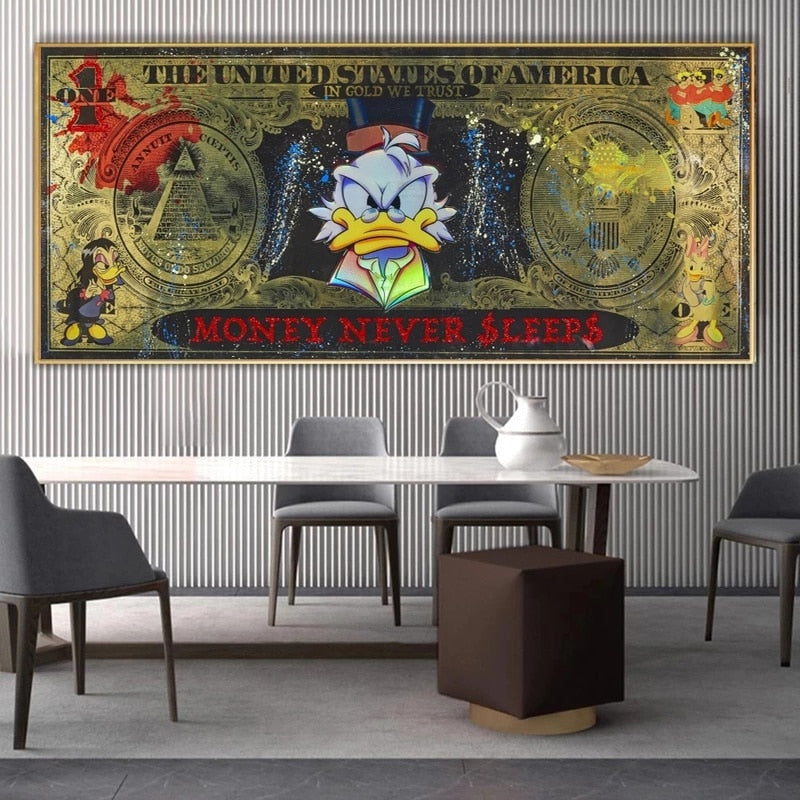 Scrooge McDuck Money Never Sleep Wall Art-MinimalisticDecor.com