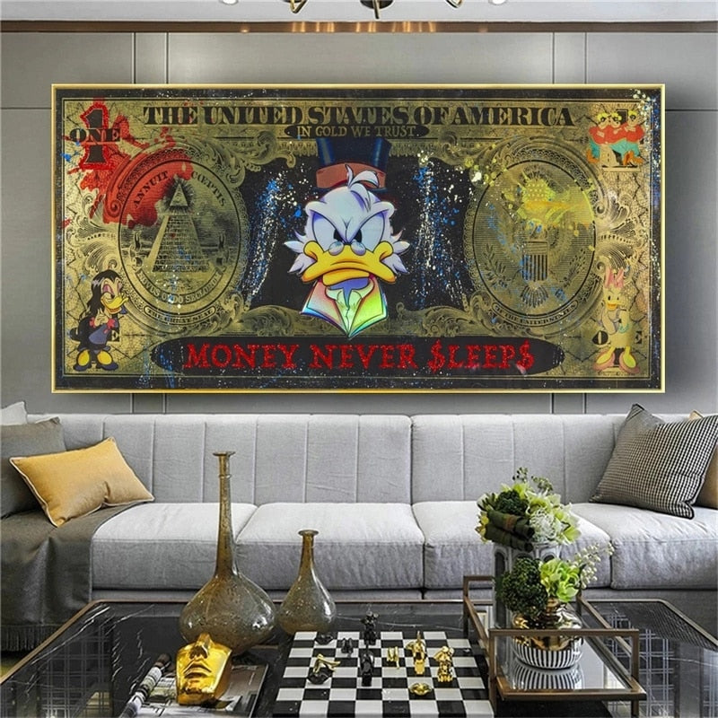 Scrooge McDuck Money Never Sleep Wall Art-MinimalisticDecor.com