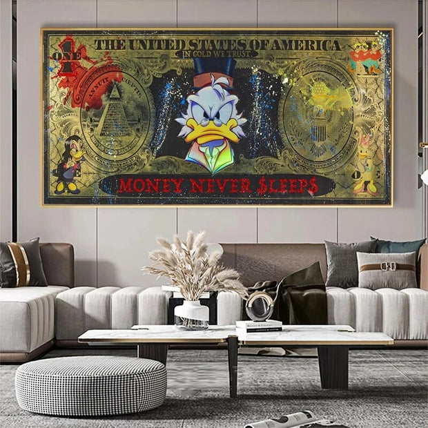 Scrooge McDuck Money Never Sleep Wall Art-MinimalisticDecor.com