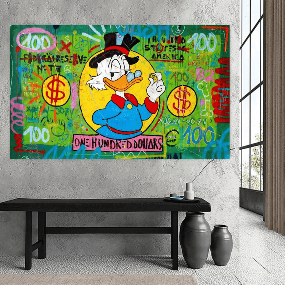 Scrooge McDuck One Dollar Money Canvas Wall Art-MinimalisticDecor.com
