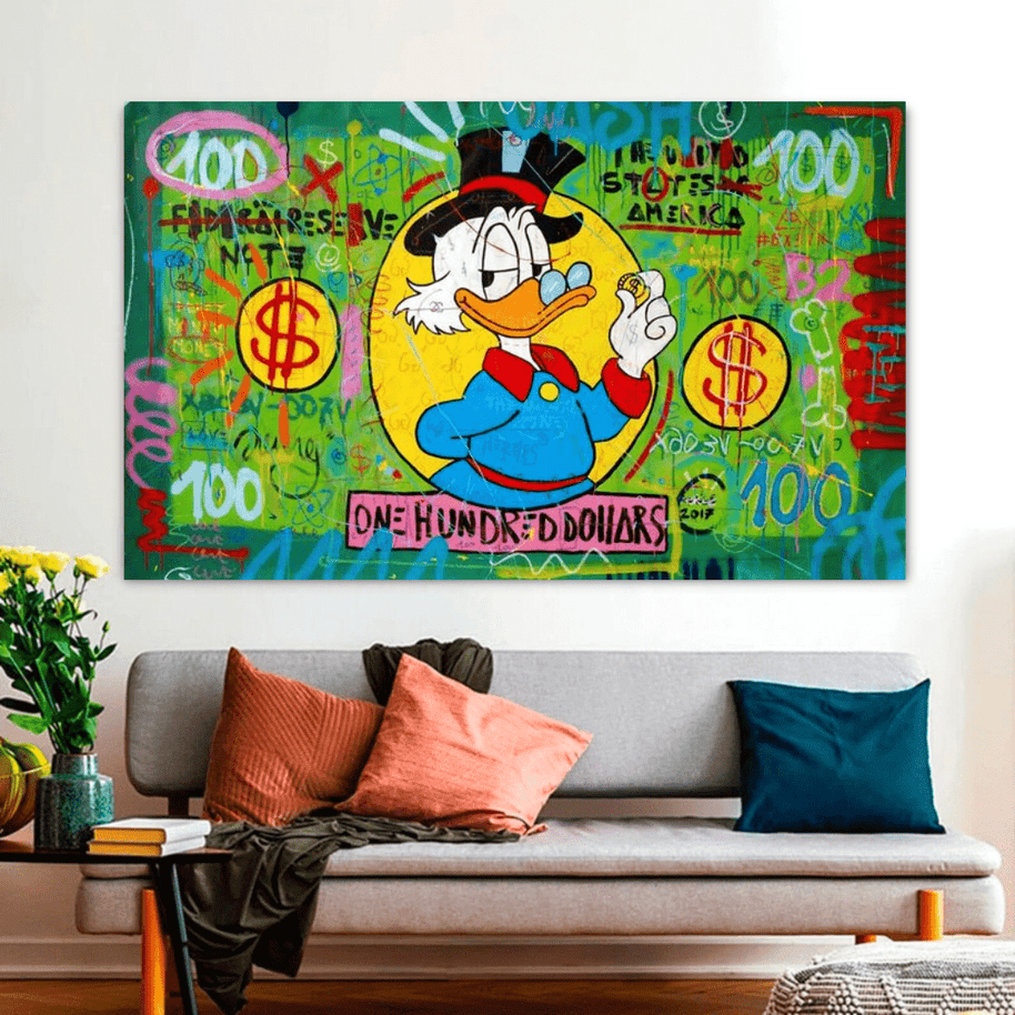 Scrooge McDuck One Dollar Money Canvas Wall Art-MinimalisticDecor.com