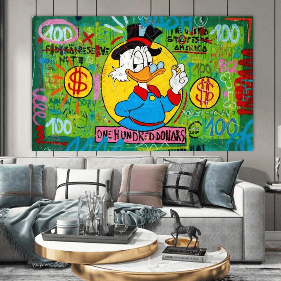 Scrooge McDuck One Dollar Money Canvas Wall Art-MinimalisticDecor.com