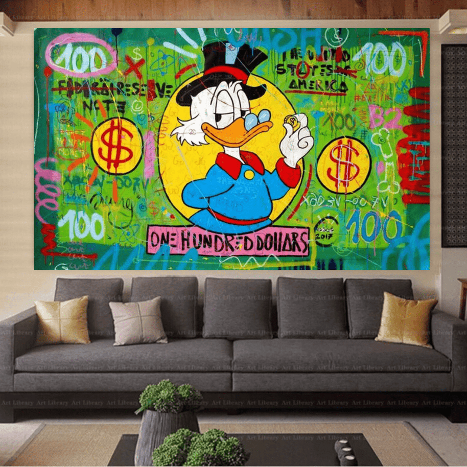 Scrooge McDuck One Dollar Money Canvas Wall Art-MinimalisticDecor.com