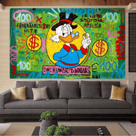 Scrooge McDuck One Dollar Money Canvas Wall Art-MinimalisticDecor.com