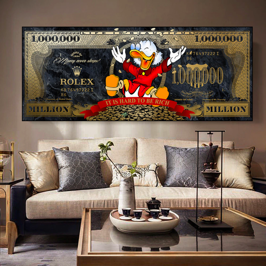 Scrooge McDuck One Million Dollar Canvas Wall Art-MinimalisticDecor.com