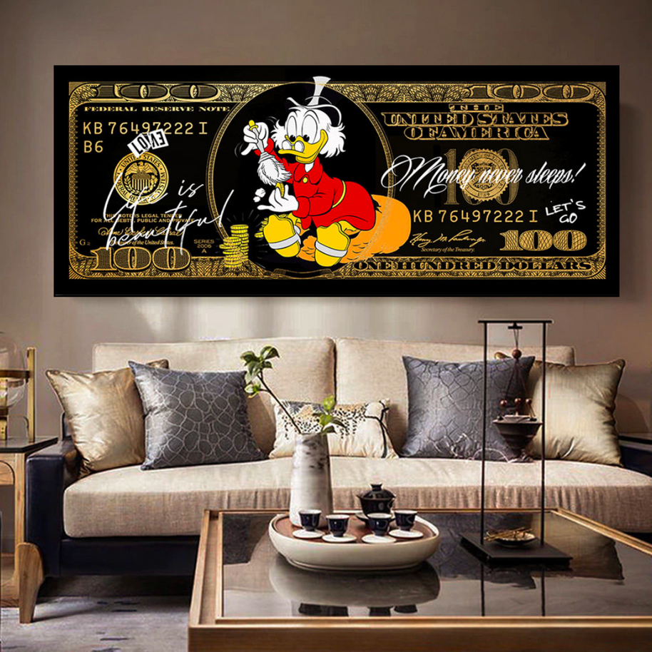 Scrooge McDuck One Million Dollar Canvas Wall Art-MinimalisticDecor.com