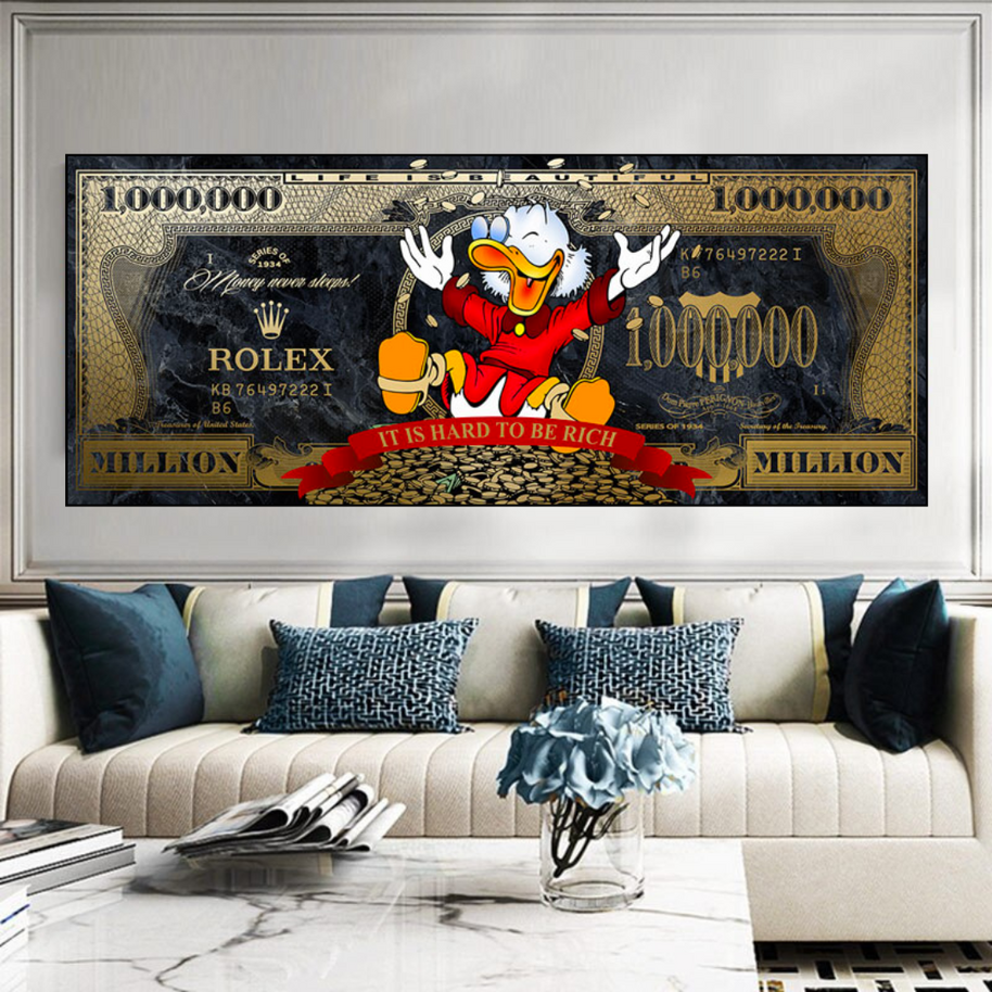 Scrooge McDuck One Million Dollar Canvas Wall Art-MinimalisticDecor.com