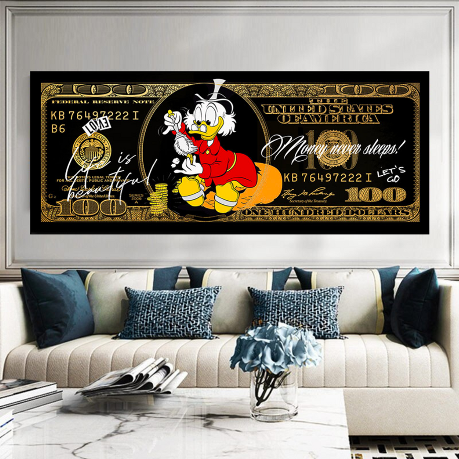 Scrooge McDuck One Million Dollar Canvas Wall Art-MinimalisticDecor.com