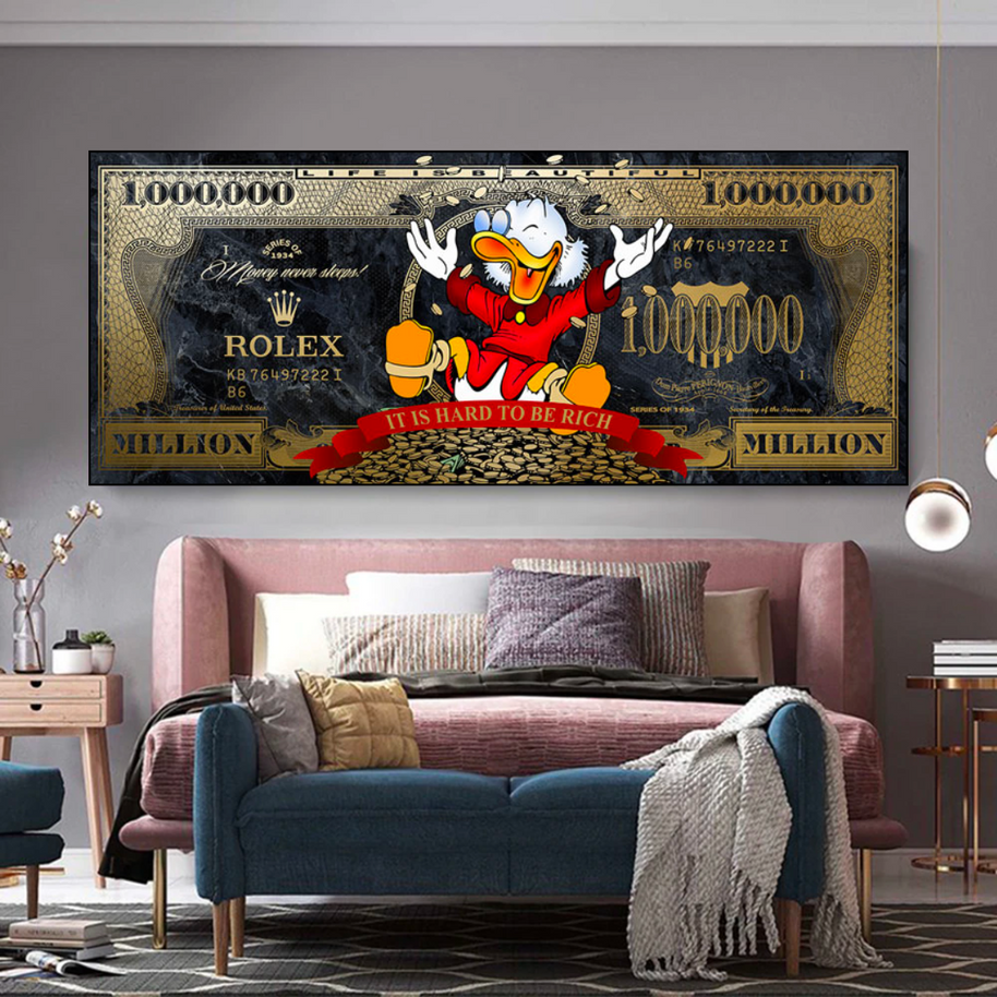 Scrooge McDuck One Million Dollar Canvas Wall Art-MinimalisticDecor.com