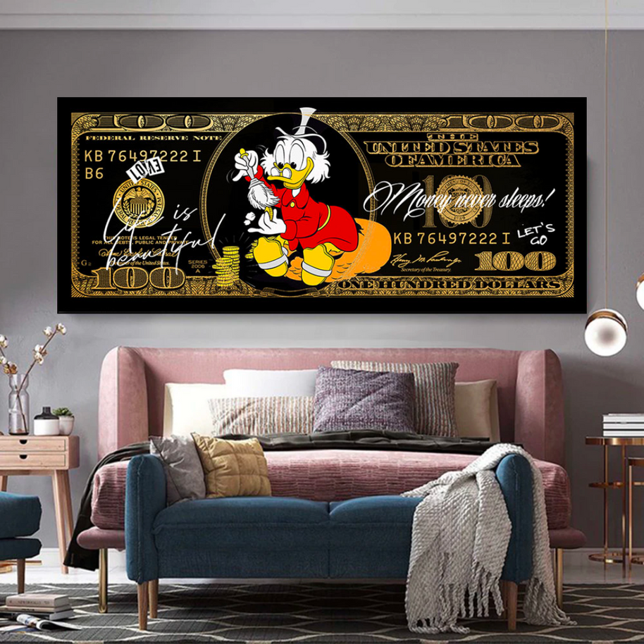 Scrooge McDuck One Million Dollar Canvas Wall Art-MinimalisticDecor.com