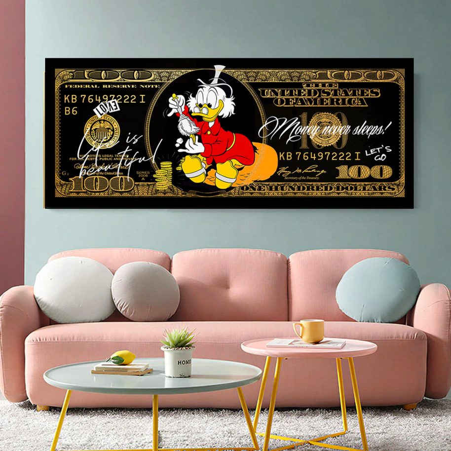 Scrooge McDuck One Million Dollar Canvas Wall Art-MinimalisticDecor.com