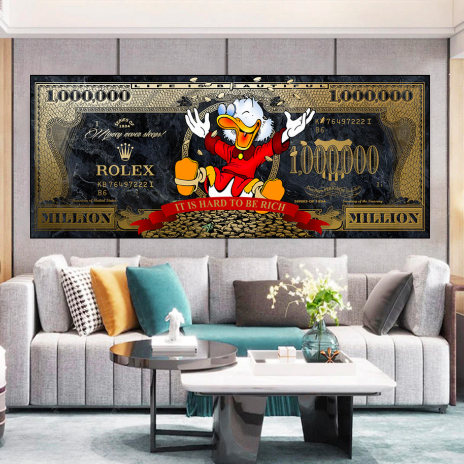 Scrooge McDuck One Million Dollar Canvas Wall Art-MinimalisticDecor.com