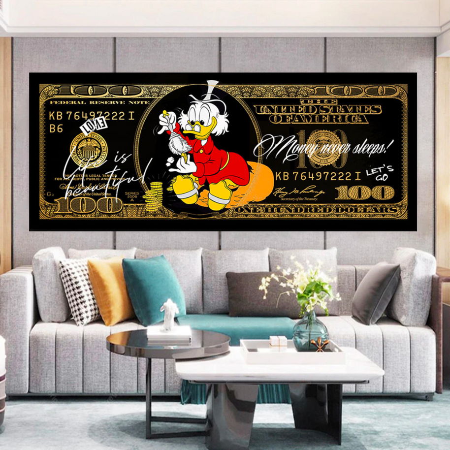 Scrooge McDuck One Million Dollar Canvas Wall Art-MinimalisticDecor.com