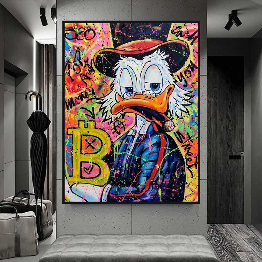 Scrooge McDuck Pop Art Bitcoin Millionaire Canvas Wall Art-MinimalisticDecor.com