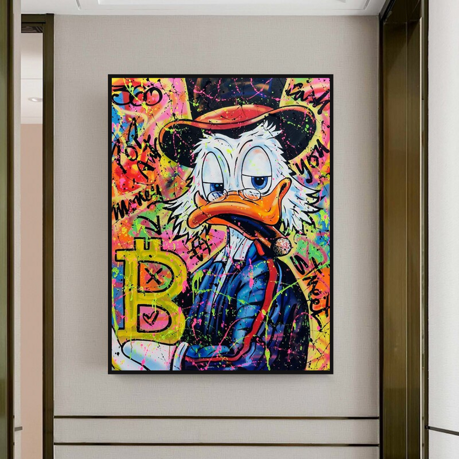 Scrooge McDuck Pop Art Bitcoin Millionaire Canvas Wall Art-MinimalisticDecor.com