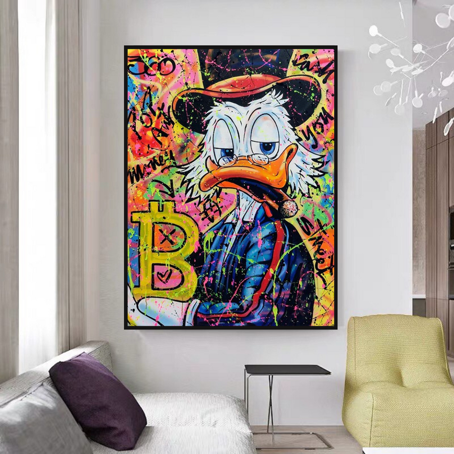 Scrooge McDuck Pop Art Bitcoin Millionaire Canvas Wall Art-MinimalisticDecor.com