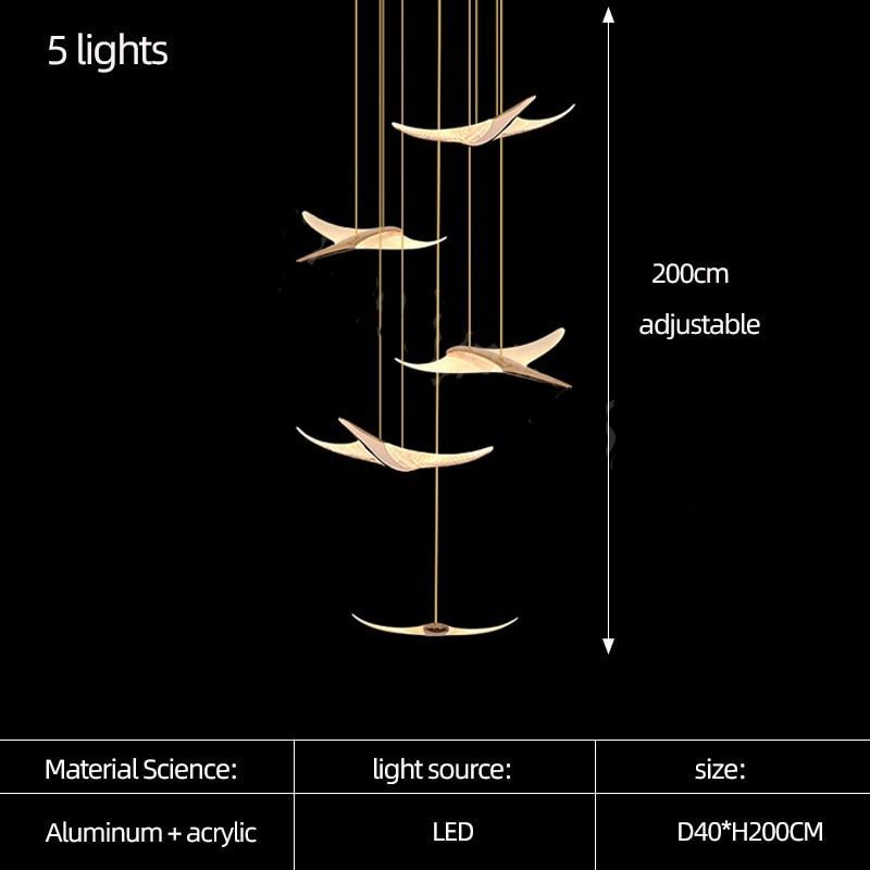 Seagull Bird Light Staircase Chandelier – Elegant LED Pendant with Artistic Design-MinimalisticDecor.com