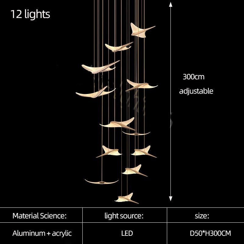 Seagull Bird Light Staircase Chandelier – Elegant LED Pendant with Artistic Design-MinimalisticDecor.com