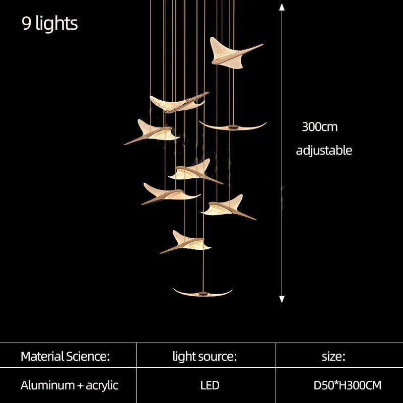 Seagull Bird Light Staircase Chandelier – Elegant LED Pendant with Artistic Design-MinimalisticDecor.com