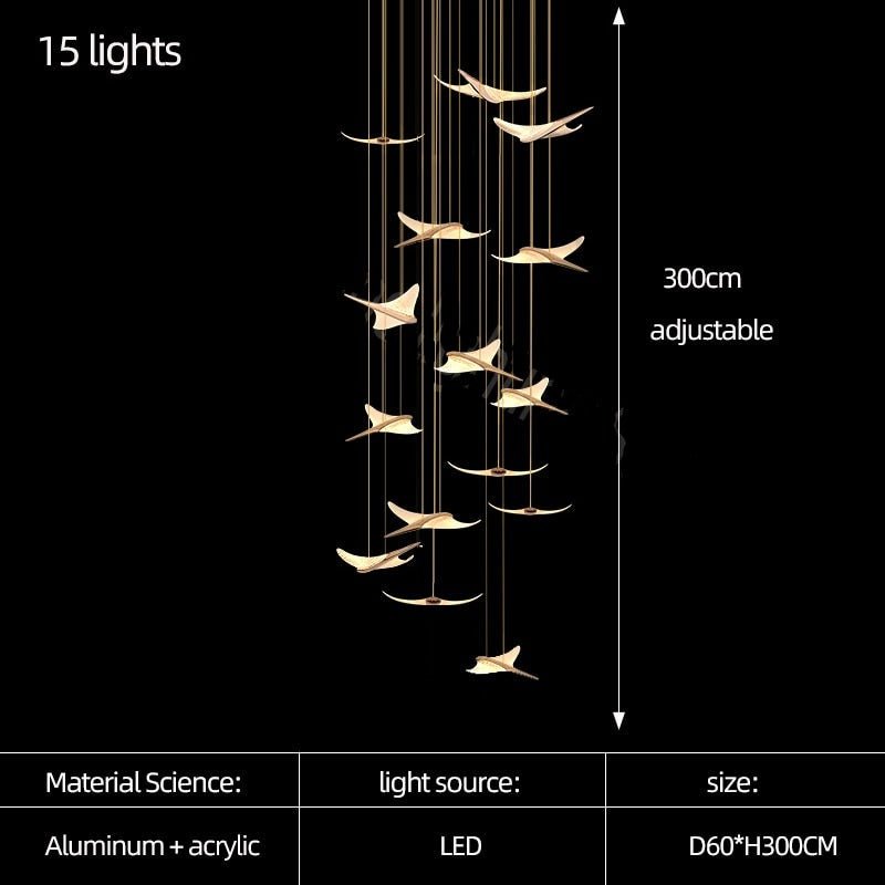 Seagull Bird Light Staircase Chandelier – Elegant LED Pendant with Artistic Design-MinimalisticDecor.com