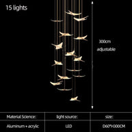 Seagull Bird Light Staircase Chandelier – Elegant LED Pendant with Artistic Design-MinimalisticDecor.com