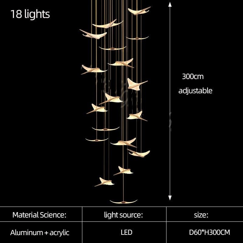 Seagull Bird Light Staircase Chandelier – Elegant LED Pendant with Artistic Design-MinimalisticDecor.com